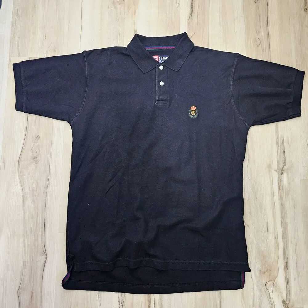 Vintage 90s Chaps Ralph Lauren short-sleeve polo shirt black cotton knit Size M